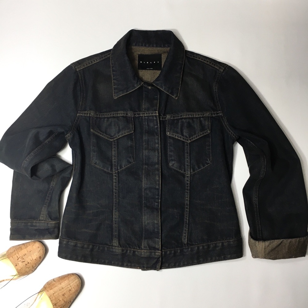 Sisley Italian Jean Denim Jacket with Velcro, sz S